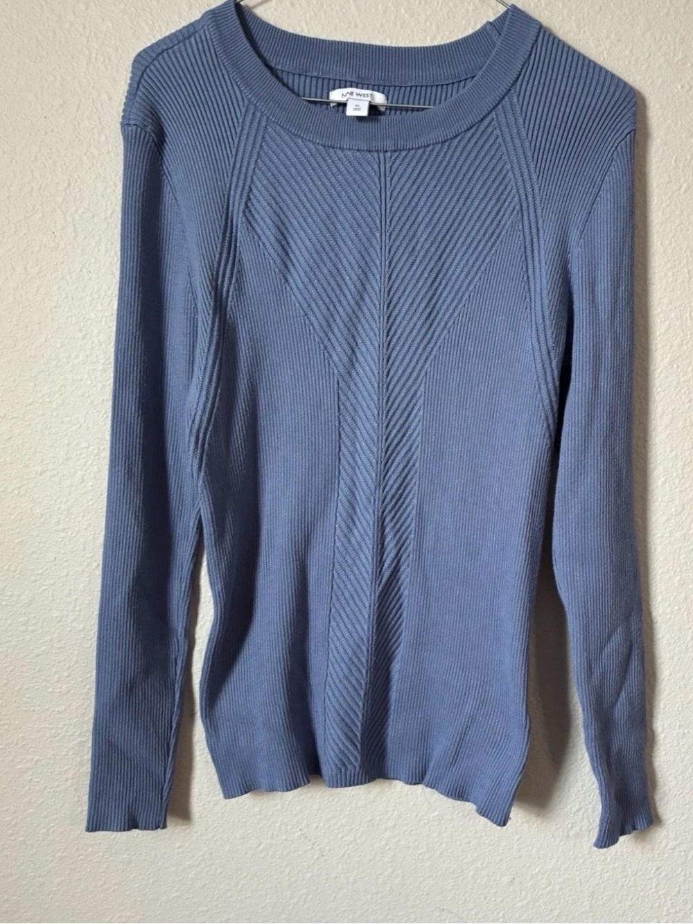 Nine West Blue Ribbed Chevron-Detail Sweater